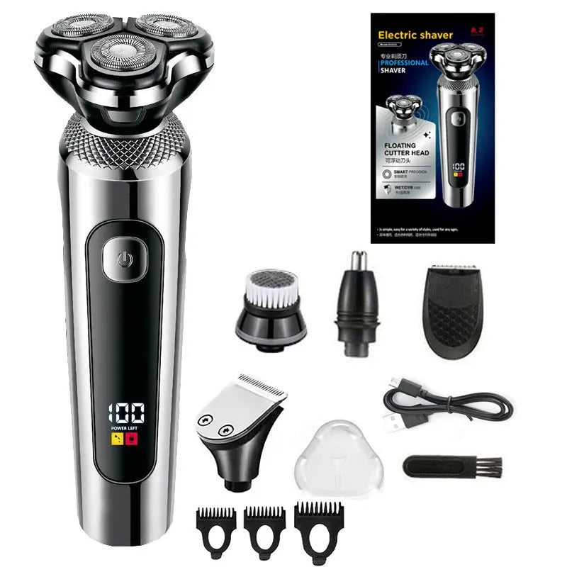 Digital USB rechargeable beard scraper with washable body and five-in-one base bracket