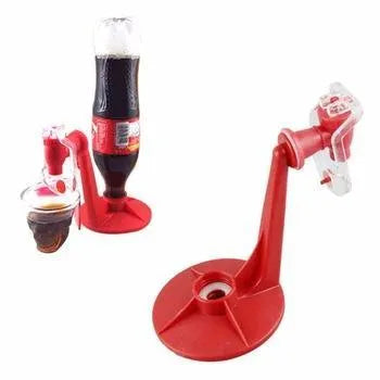 Red plastic Magic Tap soda dispenser for 2-litre bottles, 15 cm high, 10 cm diameter, with push-in tap.