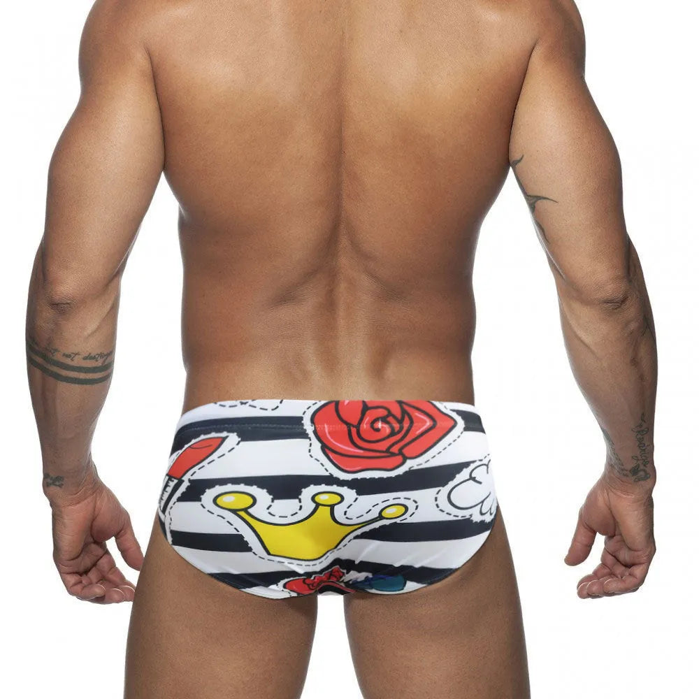 Men's striped rose tight underwear briefs boxers with nylon fabric and polyester lining, sizes M-XXL