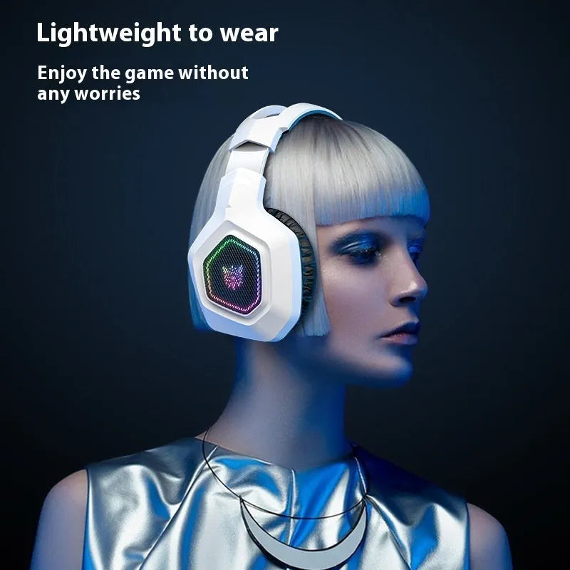 Wireless gaming headset in black or white with RGB luminous design, 2.4G receiver, Bluetooth, 192 x 97 x 200mm PC ABS body