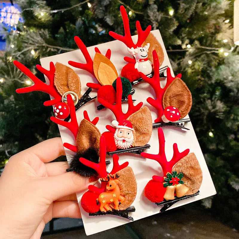 Set of plastic resin Christmas hair clips for kids with antler and snowman designs