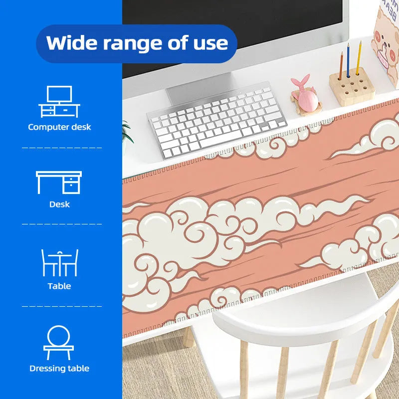 Large cloud pattern mouse pad on desk with natural rubber non-slip base