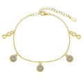 S925 sterling silver infinite symbol anklet with cubic zirconia in glossy finish gold colour