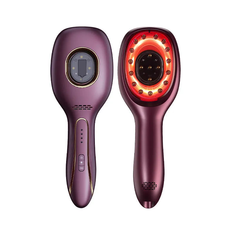 Red and blue light hair growth comb by USB cable, 82x235x41mm, pink purple white colours