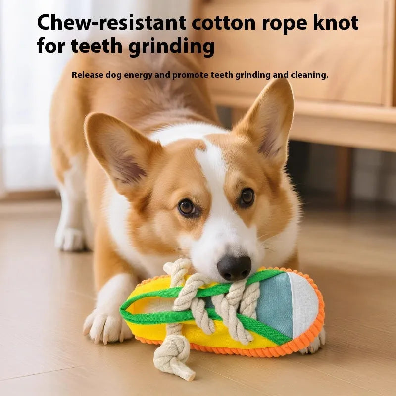Plastic dog chew toy with squeaker in rock yellow, black, or sea fog blue colour options