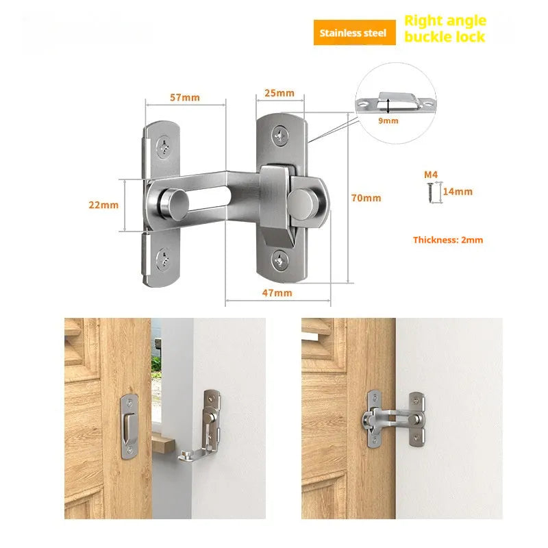 American style 90 degree barn door lock with flat shackle for sliding doors.