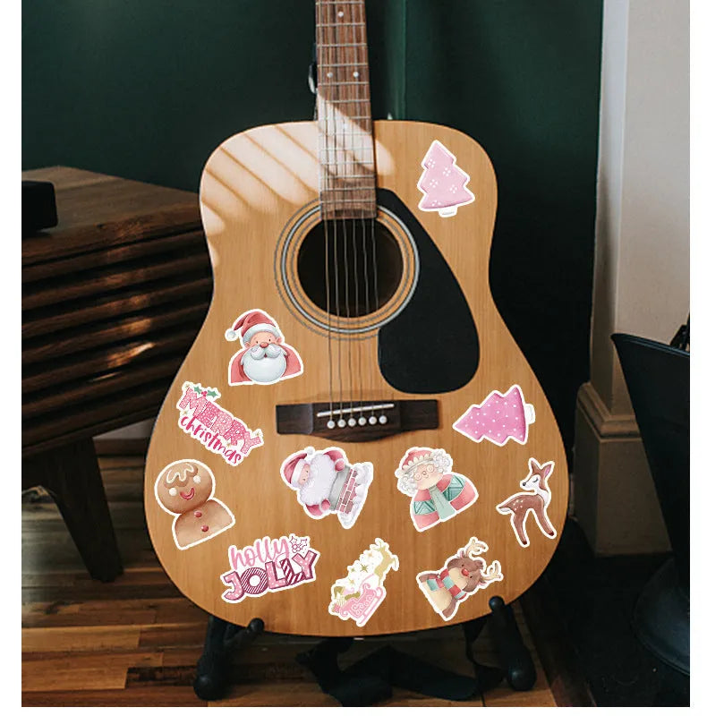 50 waterproof Christmas stickers with cute designs ranging 4-8cm for car phone decoration