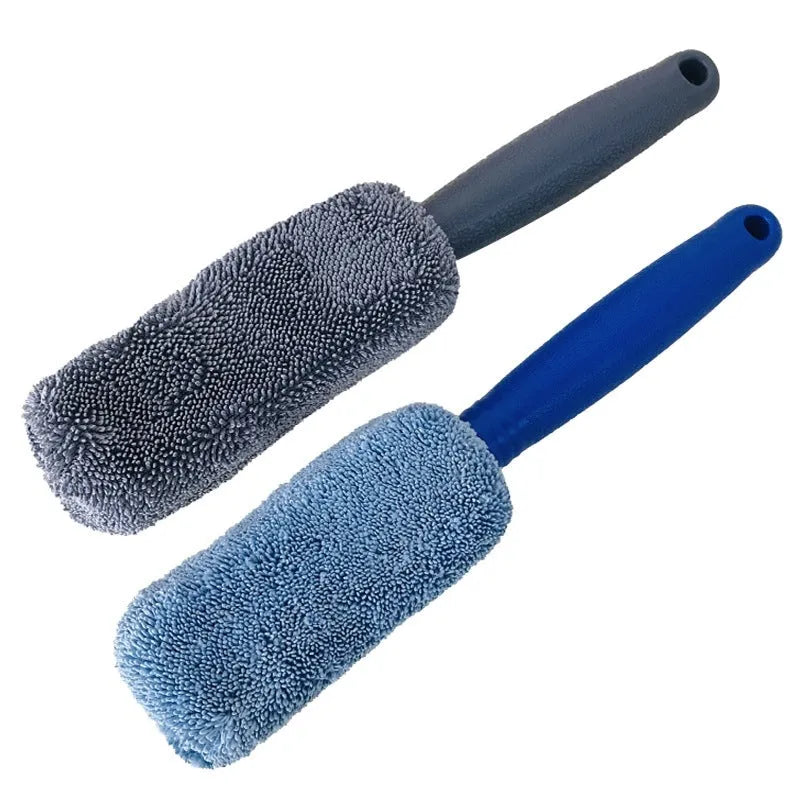 Microfiber long handle car wash tyre brush in blue or grey for cleaning vehicle wheels