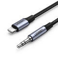 Black Apple Lightning to 3.5mm audio cable with braided TPE body and aluminium alloy connector for car adapter