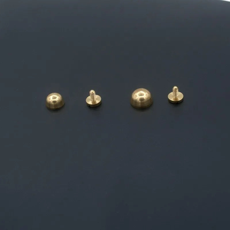 Brass decorative buckles in 10x6mm and 12x7mm sizes with round and geometric foot nail shapes