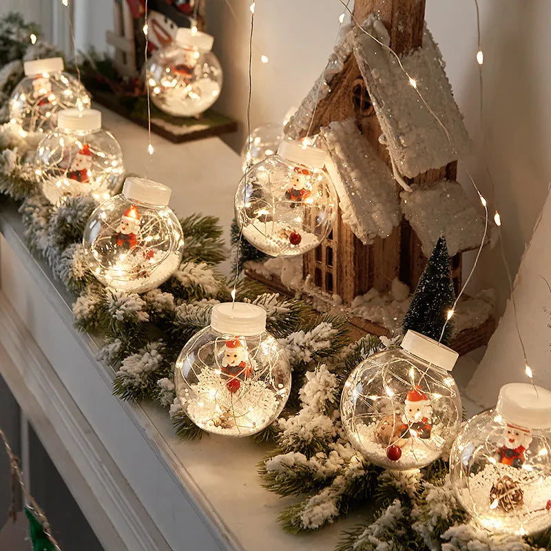 LED Christmas curtain lamp with 10 fairy ball lights featuring snowman and Christmas tree designs for window decoration