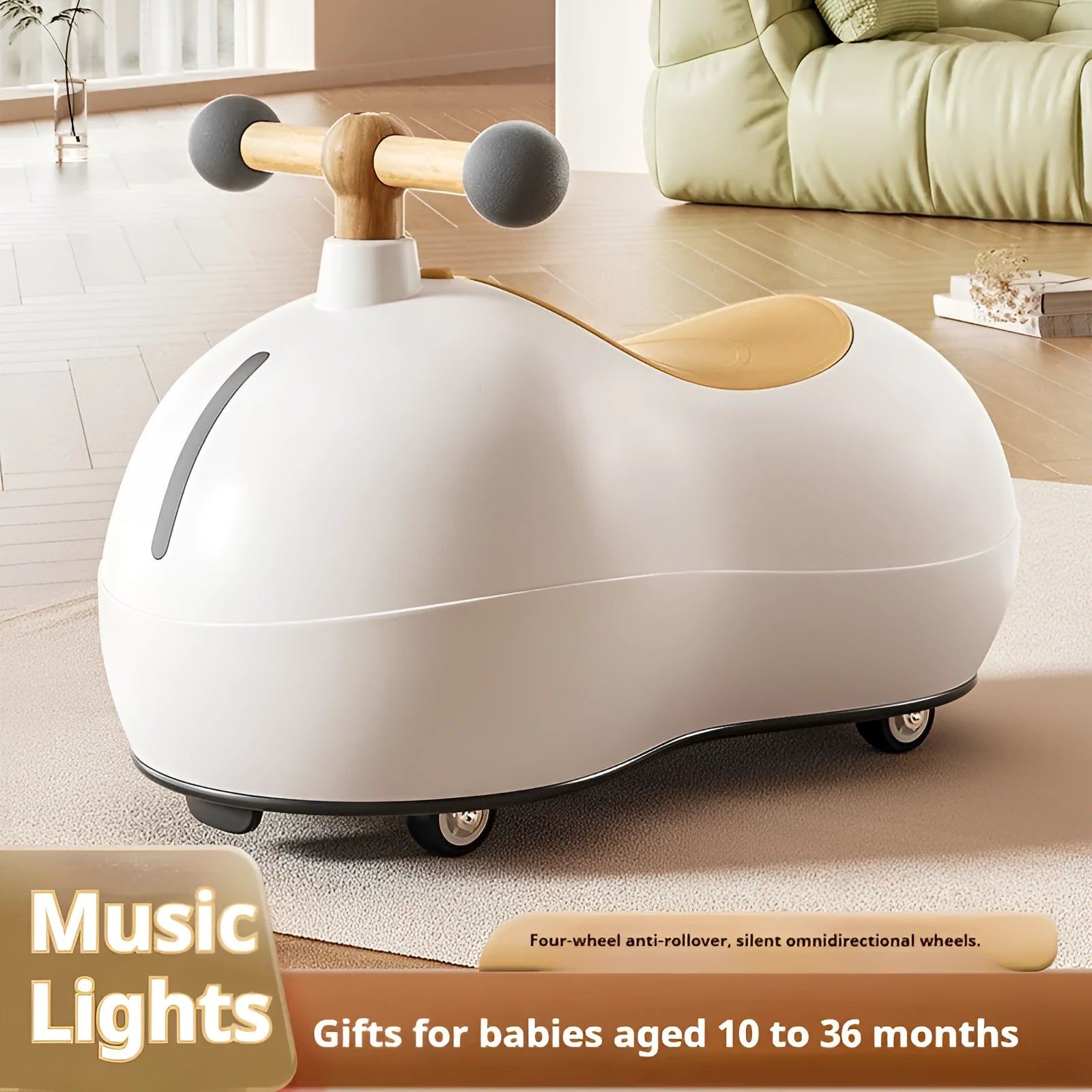 Baby sliding universal wheel balance walking aid walker car in milky white for toddlers 1-3 years
