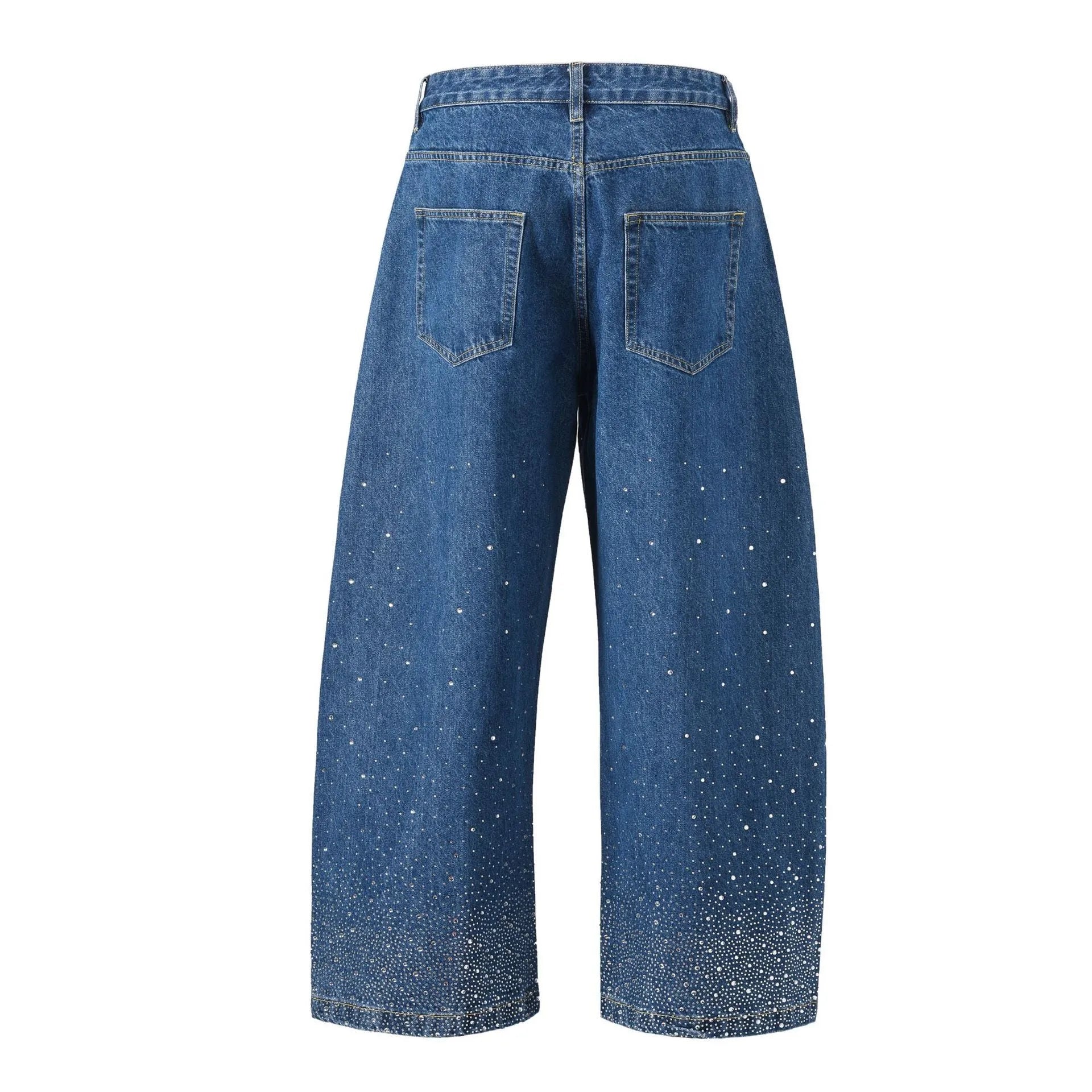 Loose-fitting wide-leg cotton trousers in blue and black colours with high street styling