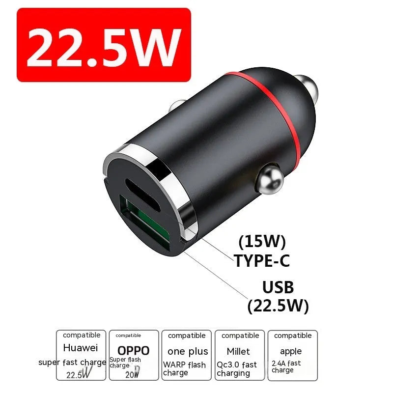 Black zinc alloy car charger with 200W super fast charging capability and compact 38mm design