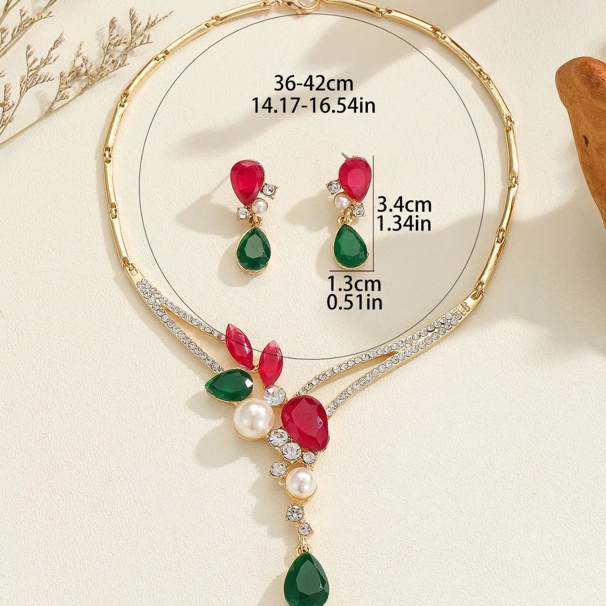 Colourful Indian style alloy pearl earrings and necklace set for women
