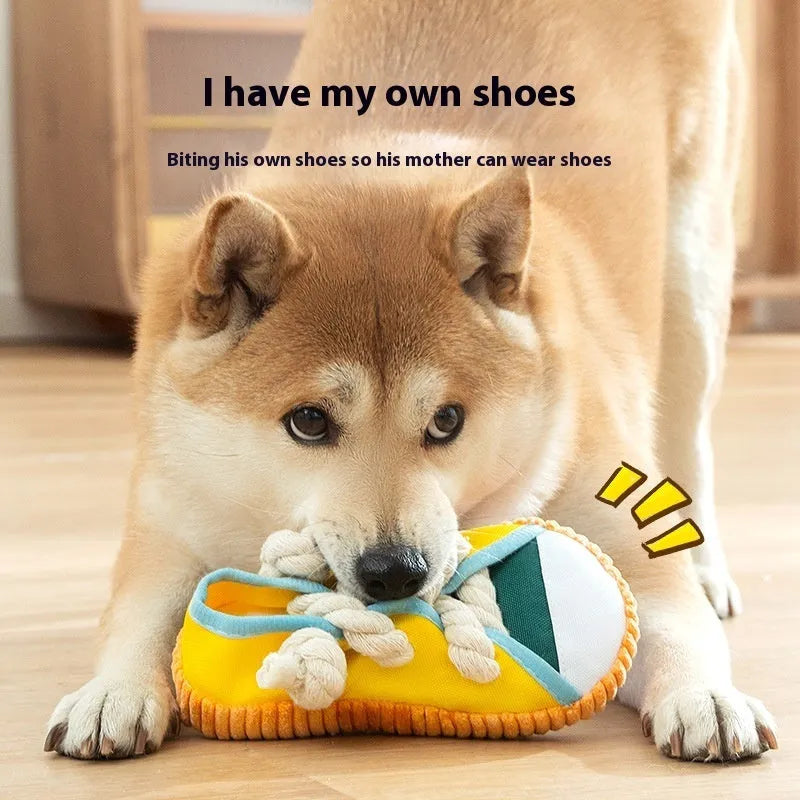 Bite shoes sound pet toy Oxford cloth 7x8x18cm in Rock Yellow with squeaker for dogs