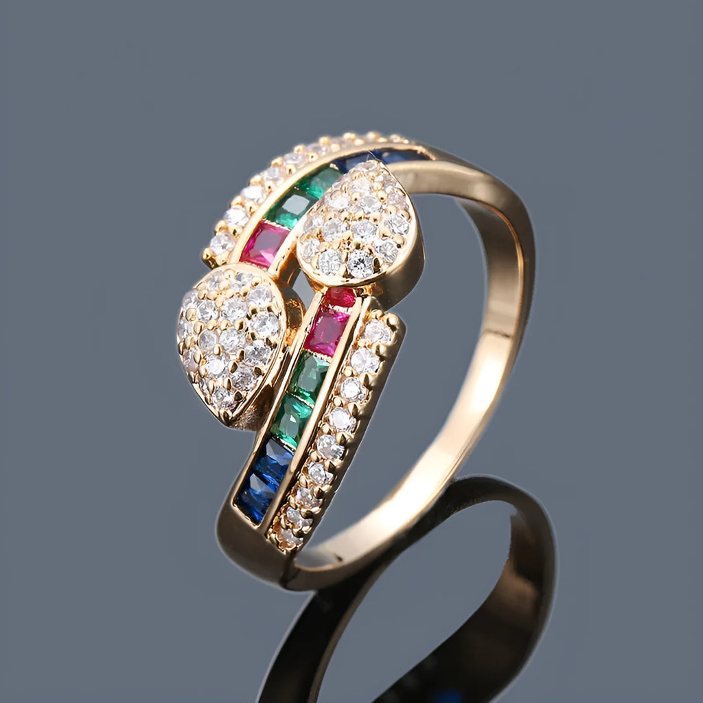 Women's gold-plated copper ring with colourful zircon inlay geometric shape white colour size no 7