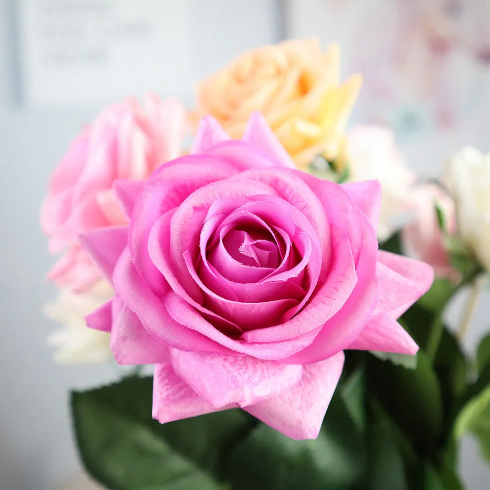 Artificial silk rose flower bouquet with 42cm length in multiple colour options