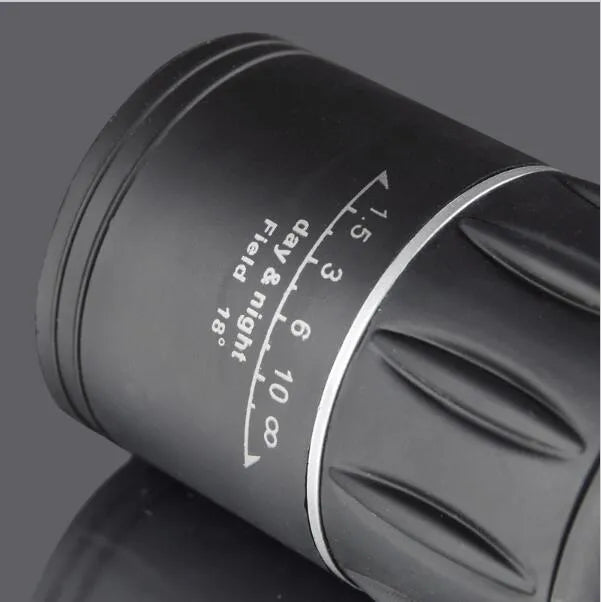 Black 16x52 high-power monocular with up and down double-tuning focus and waterproof casing.