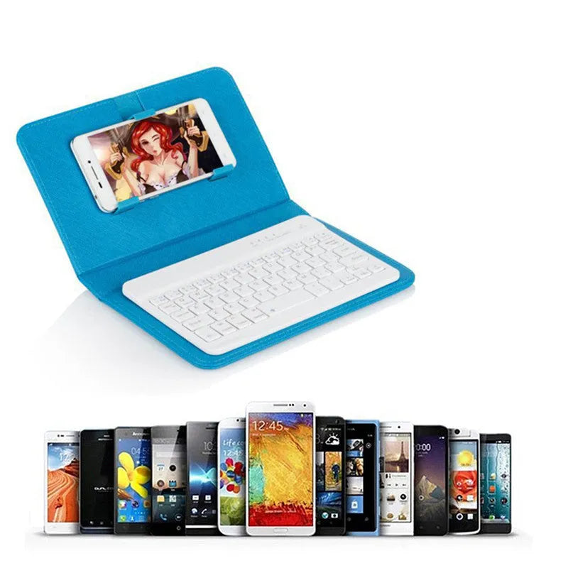 Universal Bluetooth keyboard holster with stand for 4.5-6.8 inch phones, leather-look case, eight colours