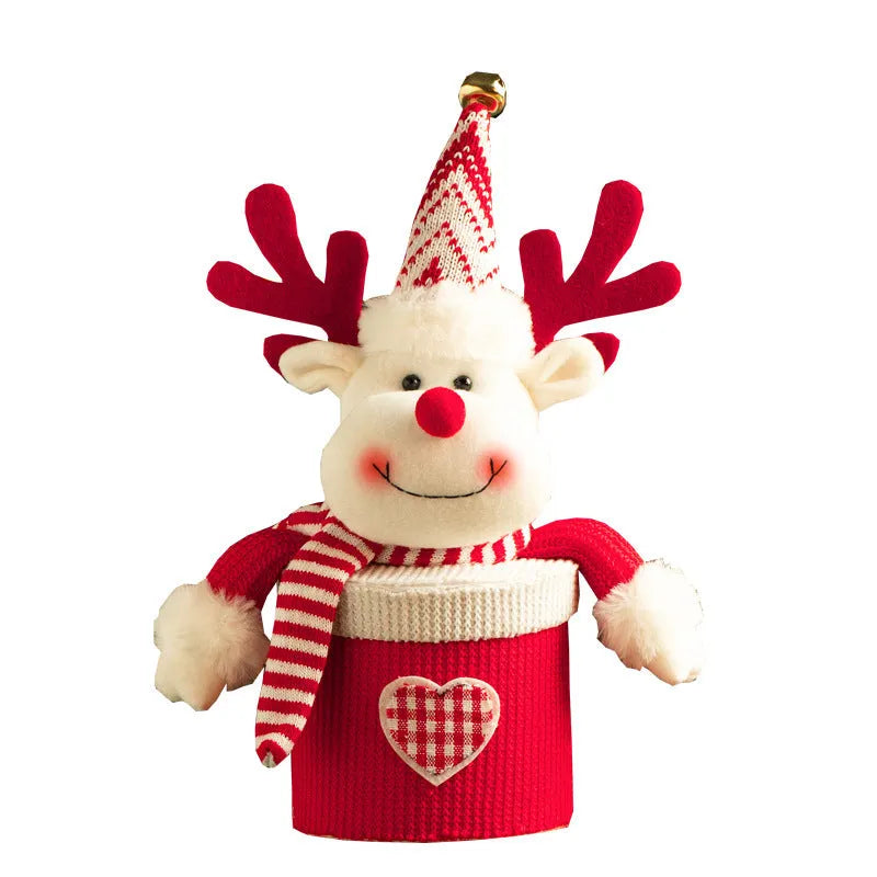 Christmas Eve gift box in knitted flannel and Cellucotton with cartoon oversized-elk, snowman, or elderly design, one gift box