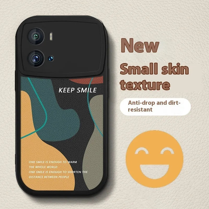 Silicone phone case for Vivo iQOO Neo6 in white or black with painted animal and smiling face design