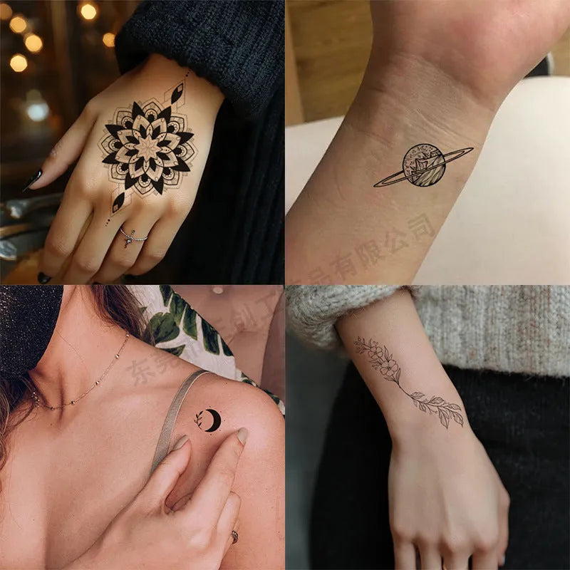 Temporary tattoo sticker with English letters and flowers, 60x105mm, water transfer printing, K060-K068 patterns