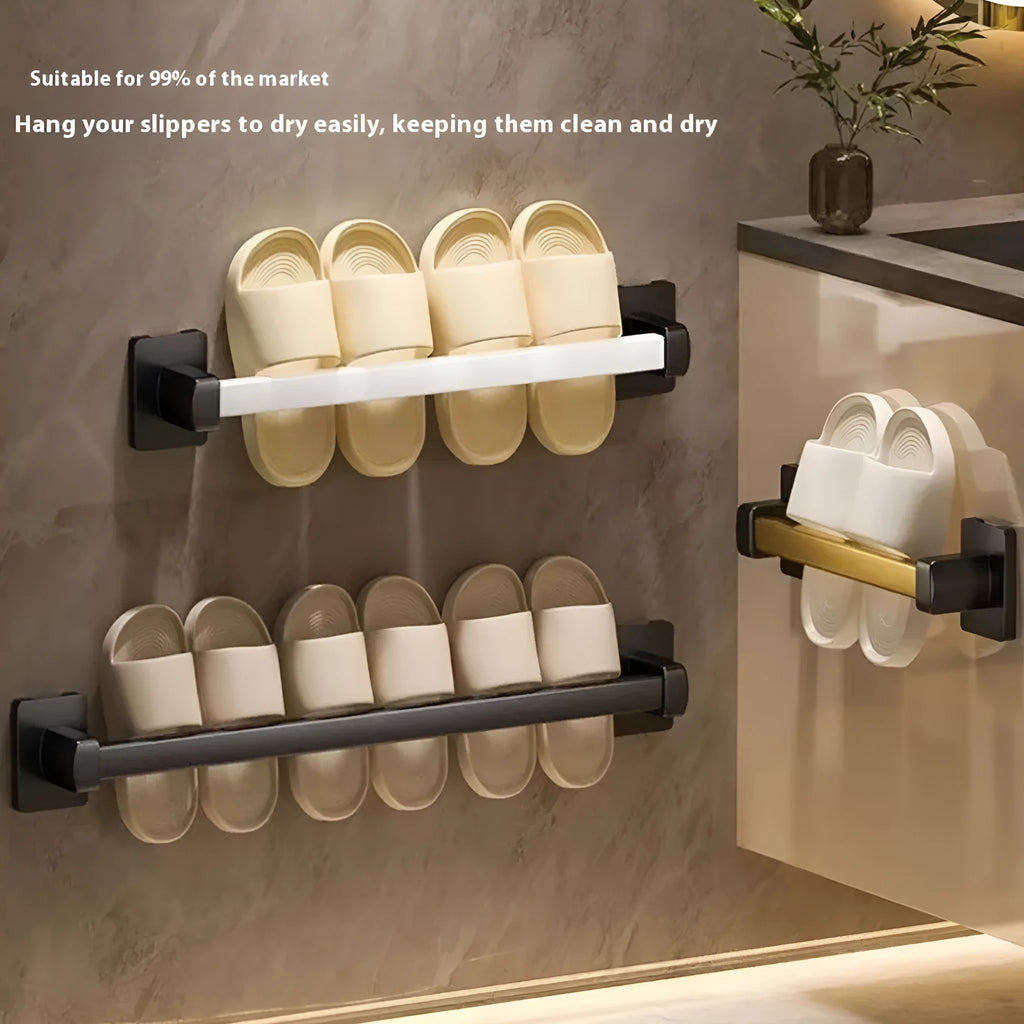 Wall-mounted bathroom slipper rack with seat in Nordic style, carbon steel construction, punch-free installation