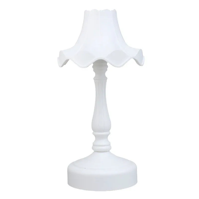 Cream retro simple DIY table lamp with pink or white flowers, lead-acid battery and USB cable