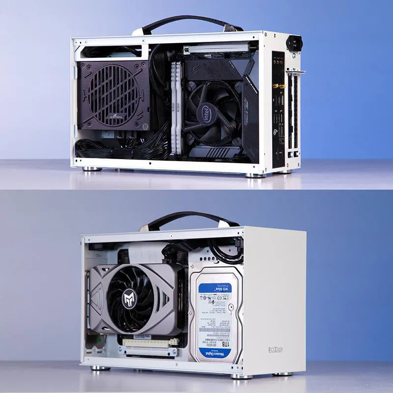 Hummingbird PRO ITX desktop computer chassis in titanium gray or white