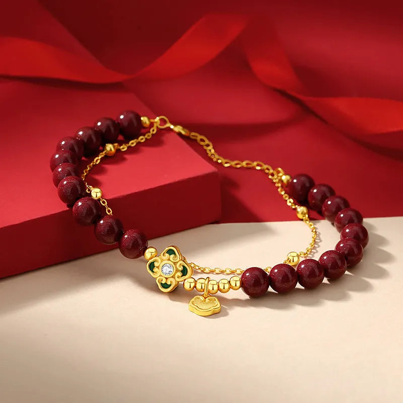 925 silver women's bracelet with geometric shape and cinnabar flower accent