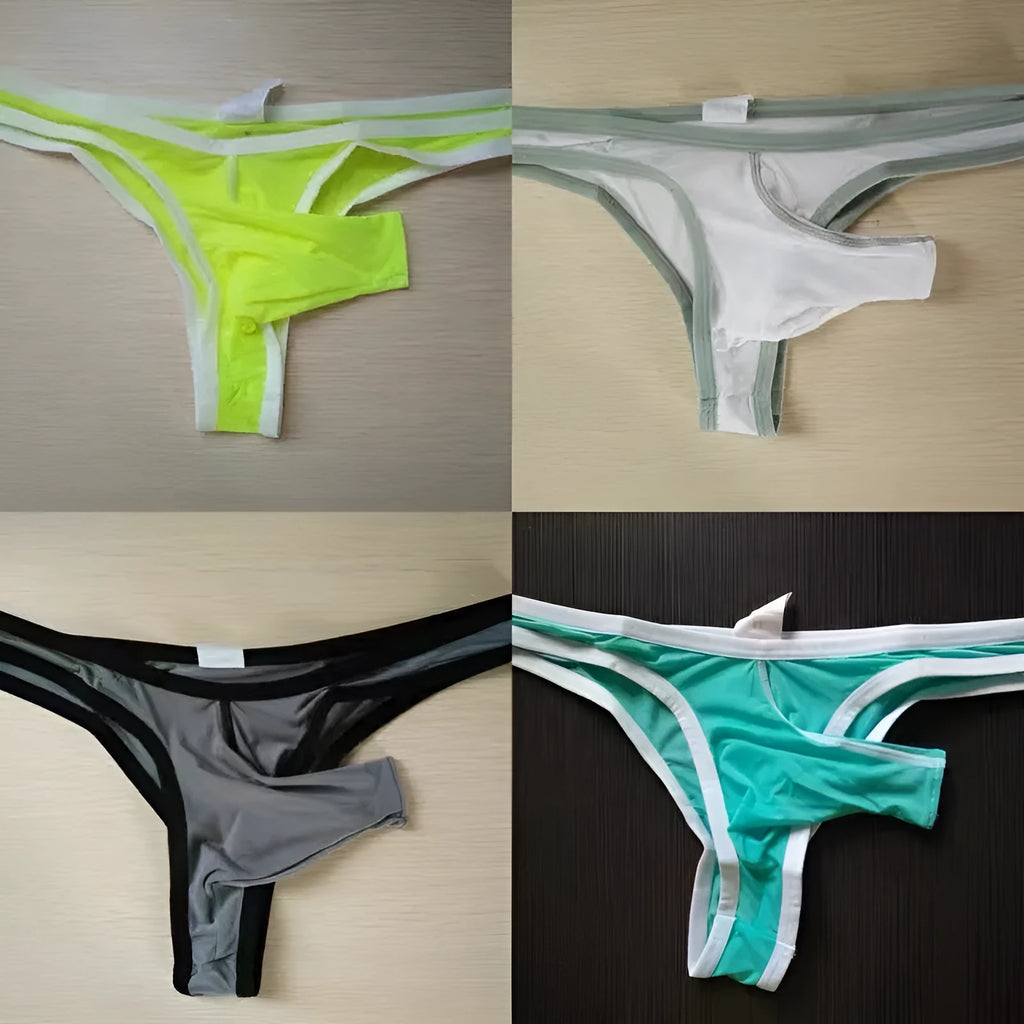 Men's white elephant nose style briefs made from Ice Silk nylon fabric