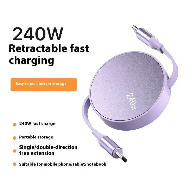 Telescopic Type-C data cable 1m aluminium alloy 240W PD fast charging lead in purple