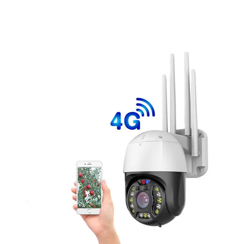 Outdoor dome security camera with 360-degree rotation on a wall, showing its compact ABS housing and lens.