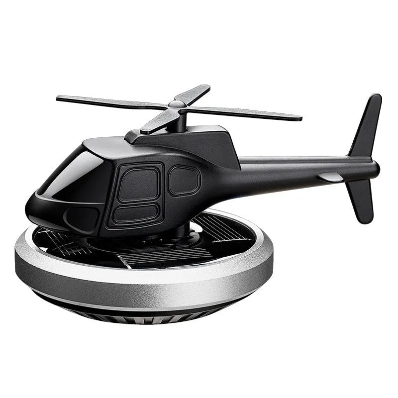 Metal solar-powered rotating helicopter car perfume ornament in three colour options
