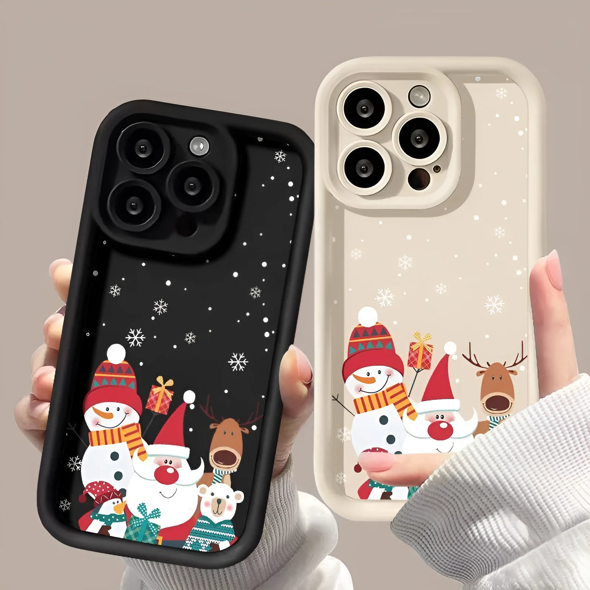 Frosted Santa Claus silicone phone case for iPhone in Black, Rose Red or White with Christmas pattern