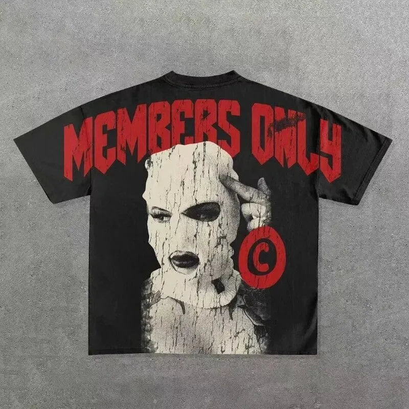 Y2K Harajuku gothic graphic pure cotton t-shirt loose fit hot stamping print black style men streetwear