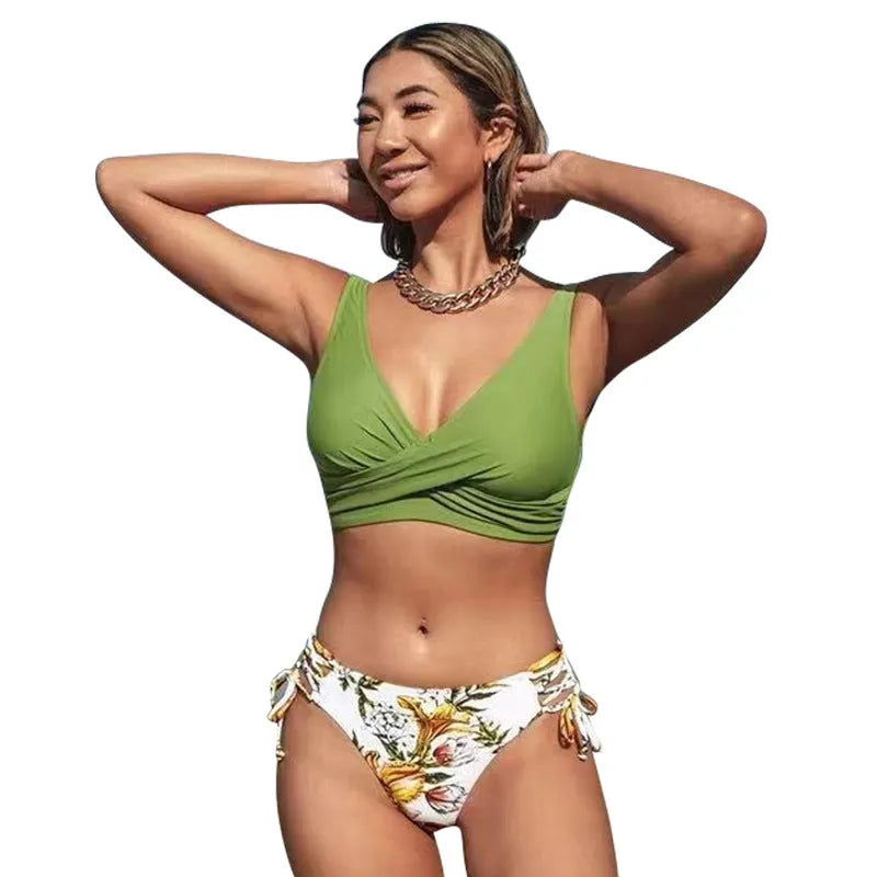 women's halter lace-up bikini set in nylon fabric multiple colour options sizes S to 2XL for swimming