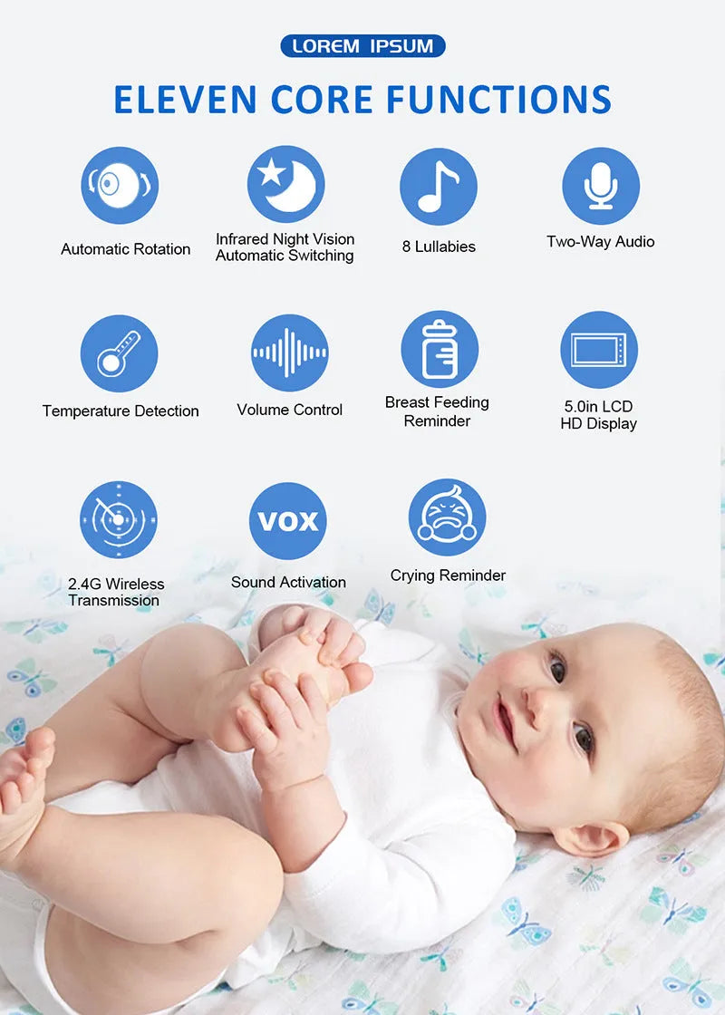 White ABM501 HD wireless baby monitor with 5-inch screen on a table.