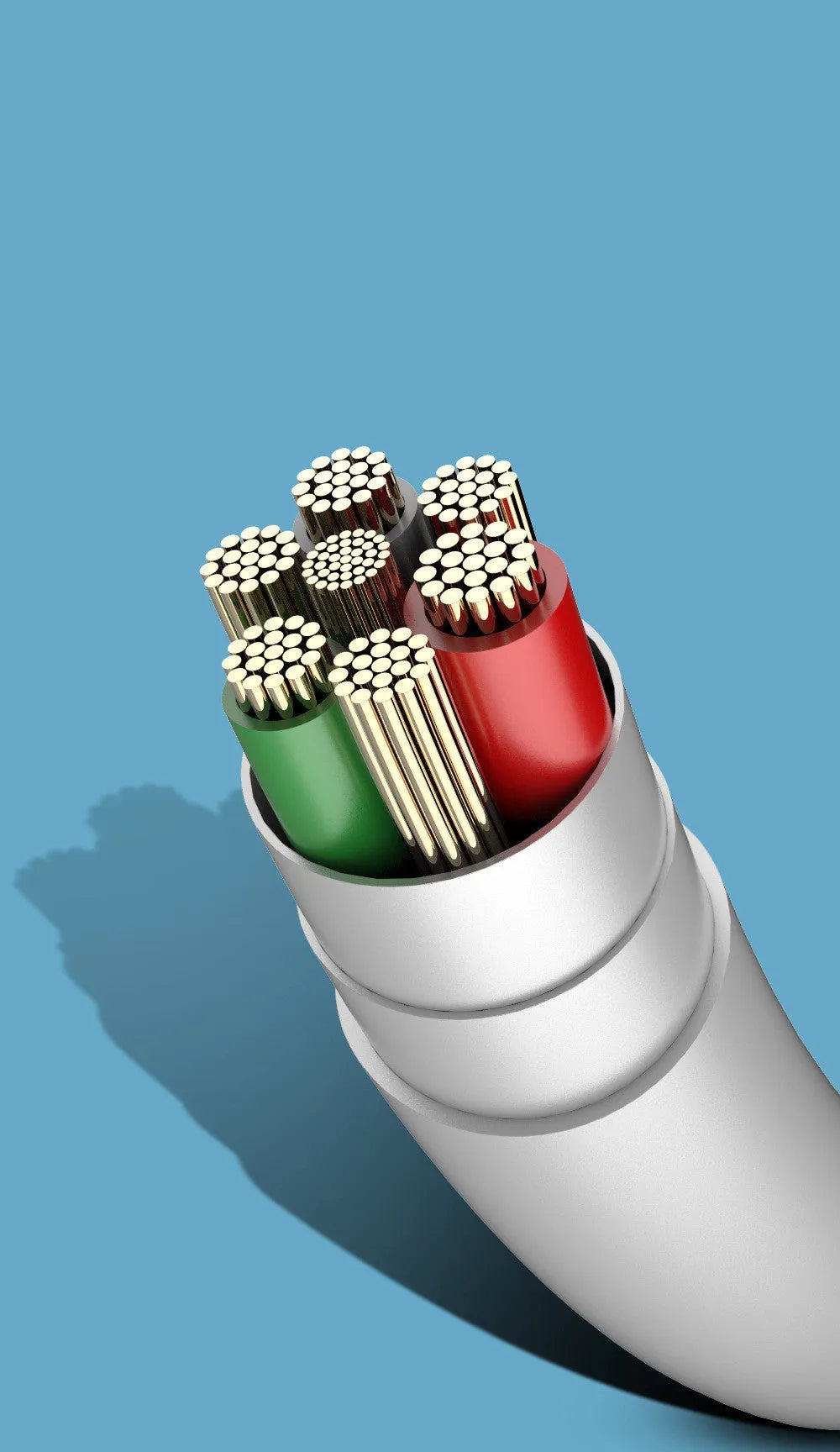 White 3-in-1 PD fast charge cable with USB, Micro USB, Mini USB, and TYPE-C connectors, 1.2 metres long.