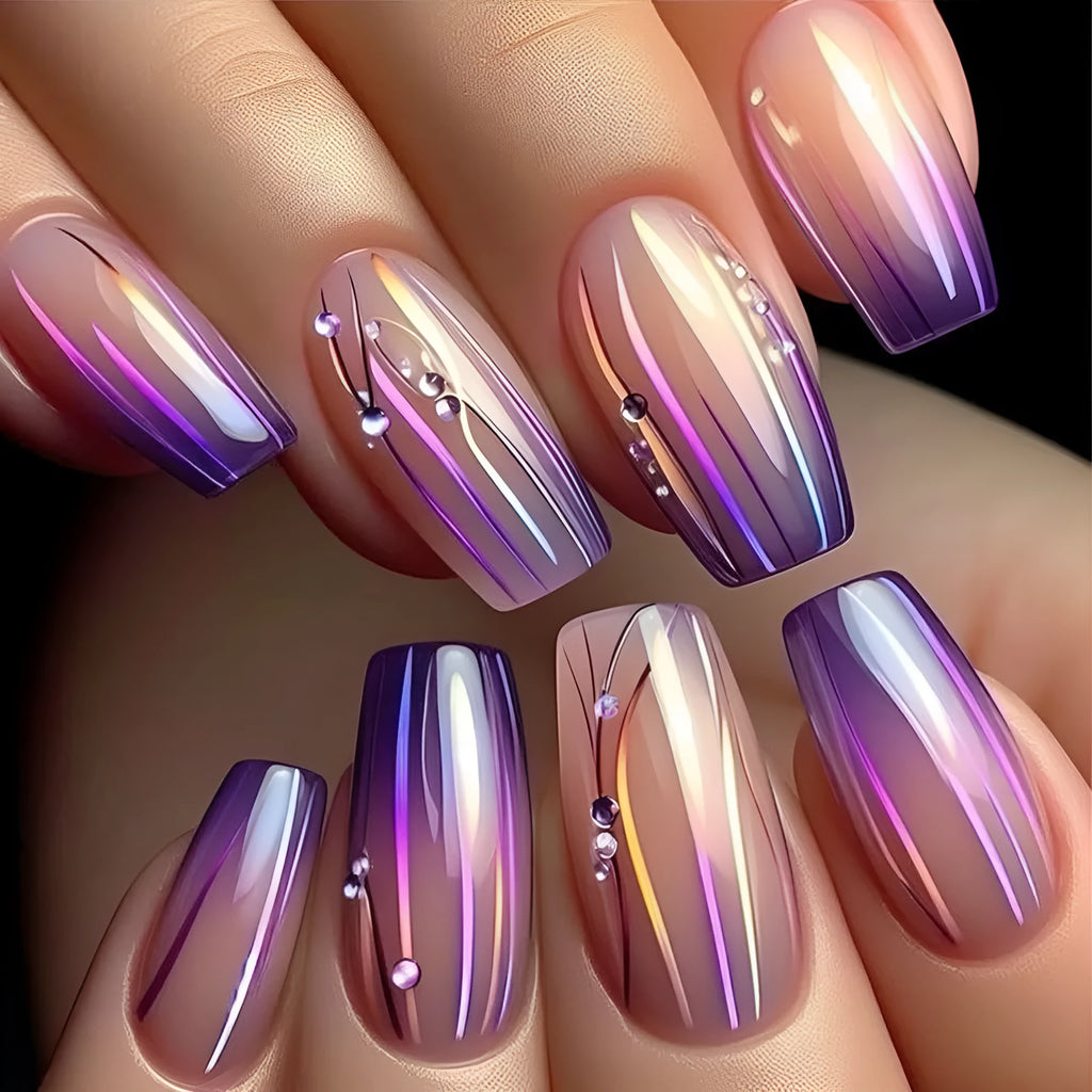 Magic colour asterism nail stickers with purple gradient starry sky pattern and jelly glue