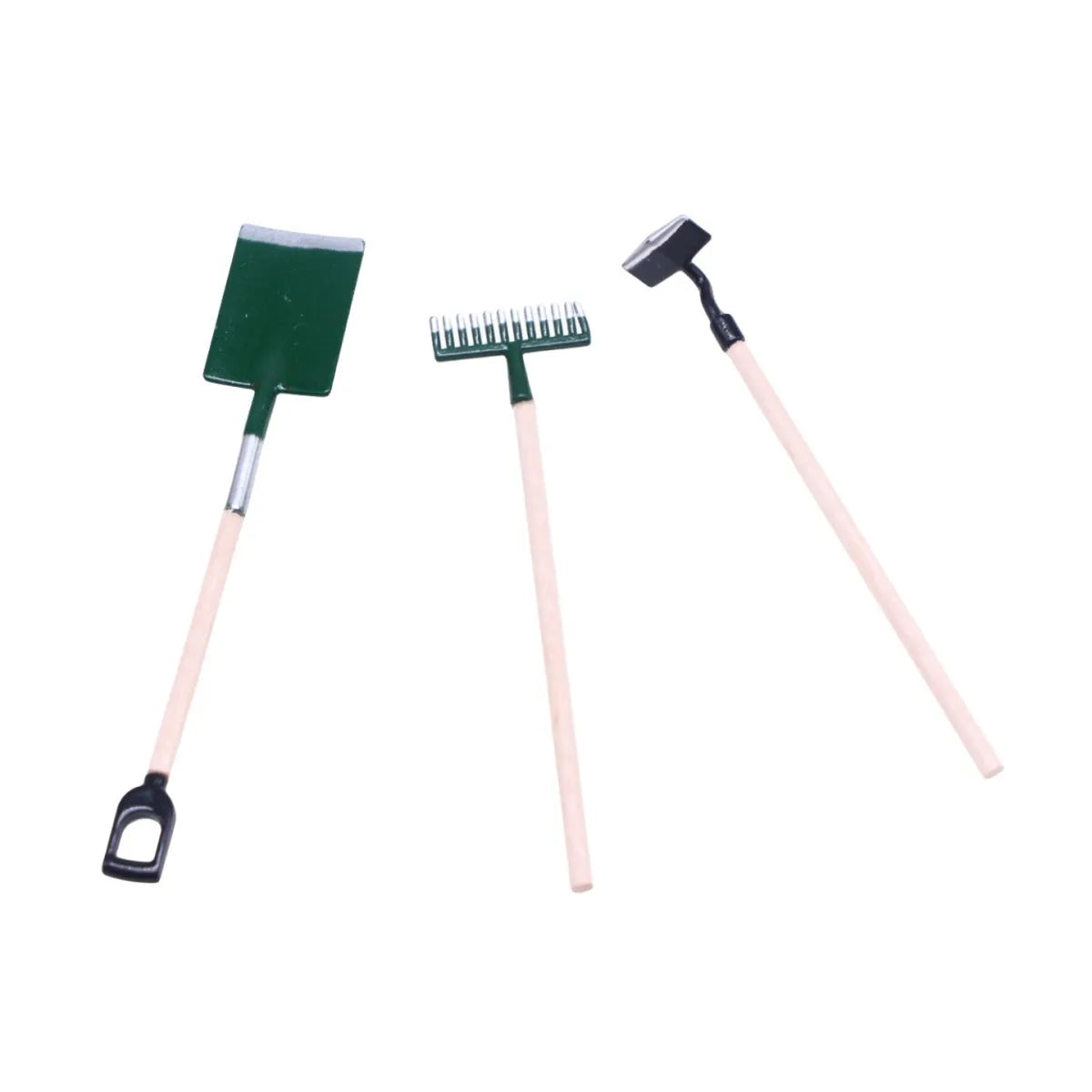 Alloy miniature garden tool set for dollhouse and elf garden scenes, 3pcs set
