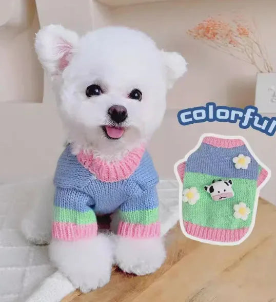 Blended pet dog sweater in flower colour, suit style, sizes L and XL for autumn and winter