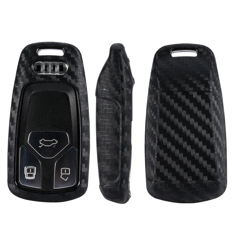 Carbon fibre silicone key case for car key protection with round button style