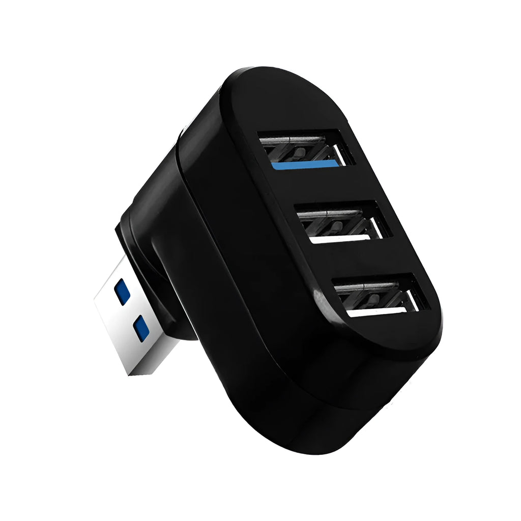 Black or white USB 3.0 rotary hub with four ports measuring 15.5cm