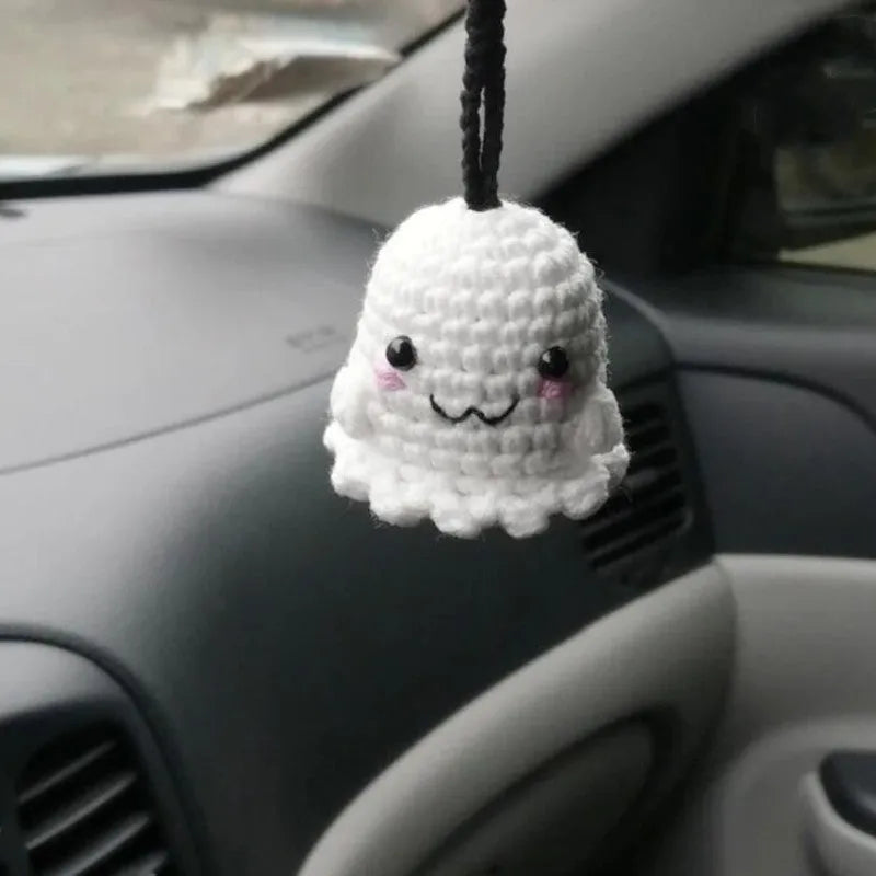 Plush hand-woven automobile hanging ornament with cartoon design for car interior decoration