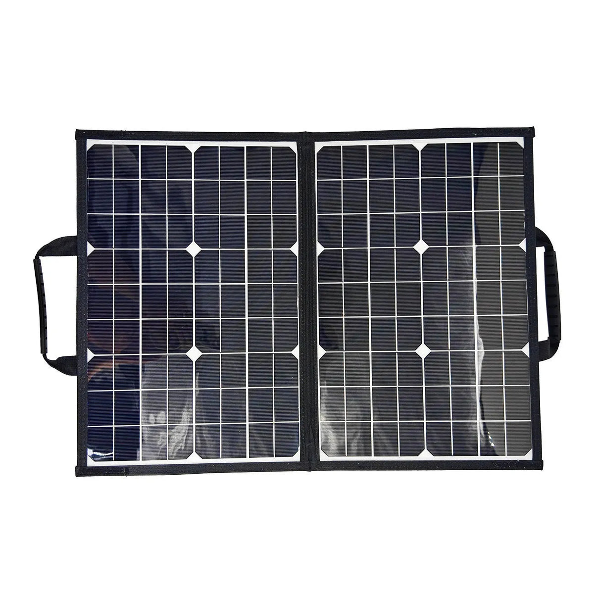Black 40W portable solar folding bag panel showing compact folded design for outdoor charging
