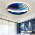 Round 30x6cm LED ceiling light with planet Earth design, aluminium body, PC shade, 50W, for children's rooms
