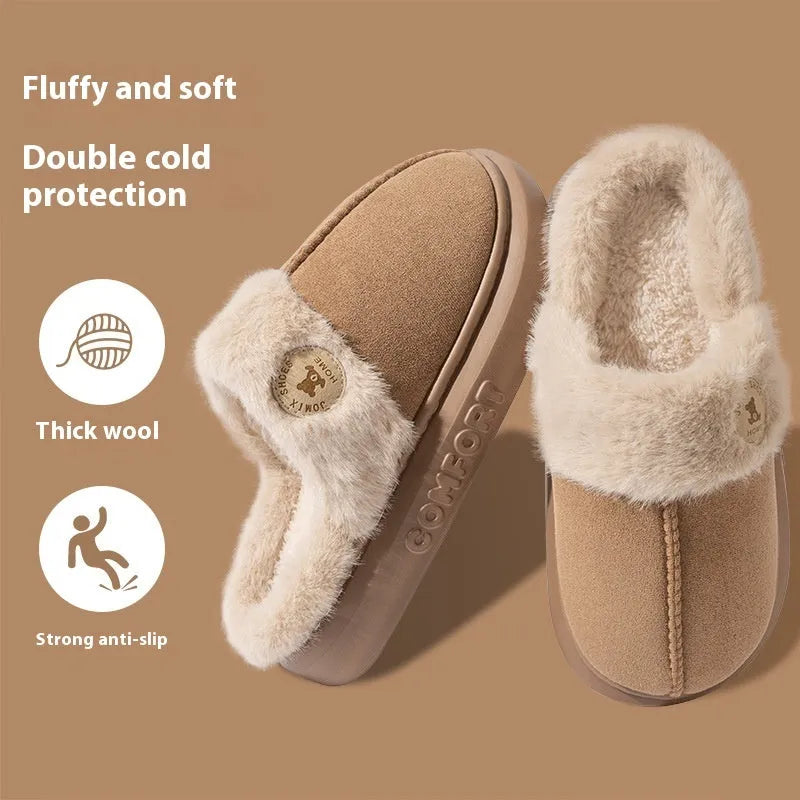 Plush fleece indoor slipper with thick PVC sole in multiple colours