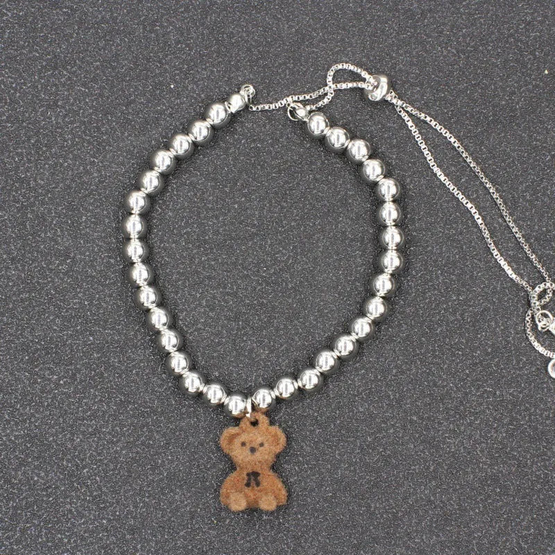 Handmade stainless steel unisex bracelet with cartoon bear girl design and diamond shape, BST-0132-Bear colour